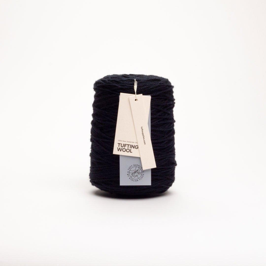 Black 100% New Zealand Wool Tufting Yarn 500g cone – durable 3-ply rug making yarn