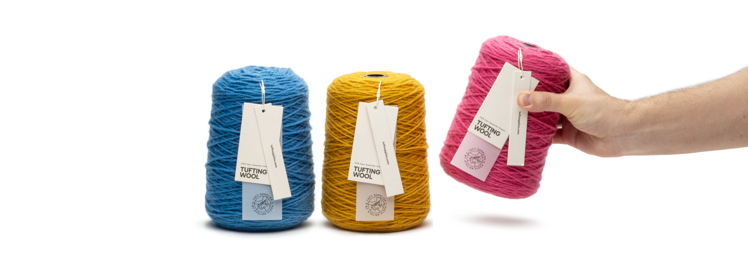 Tufting yarn in blue, yellow and pink – premium tufting wool by Tuft Supplies